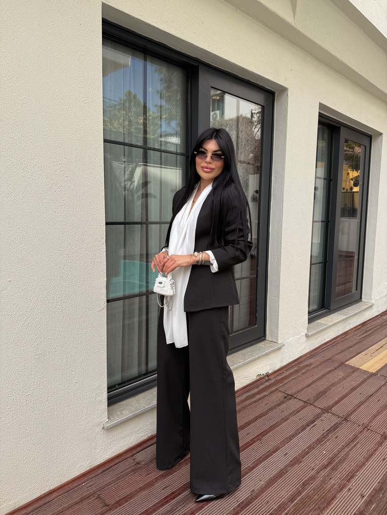 ZRA SİYAH ŞAL DETAYLI BLAZER PALAZZO TAKIM