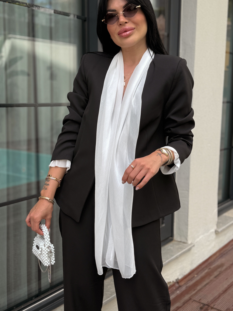 ZRA SİYAH ŞAL DETAYLI BLAZER PALAZZO TAKIM