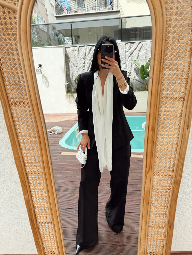 ZRA SİYAH ŞAL DETAYLI BLAZER PALAZZO TAKIM
