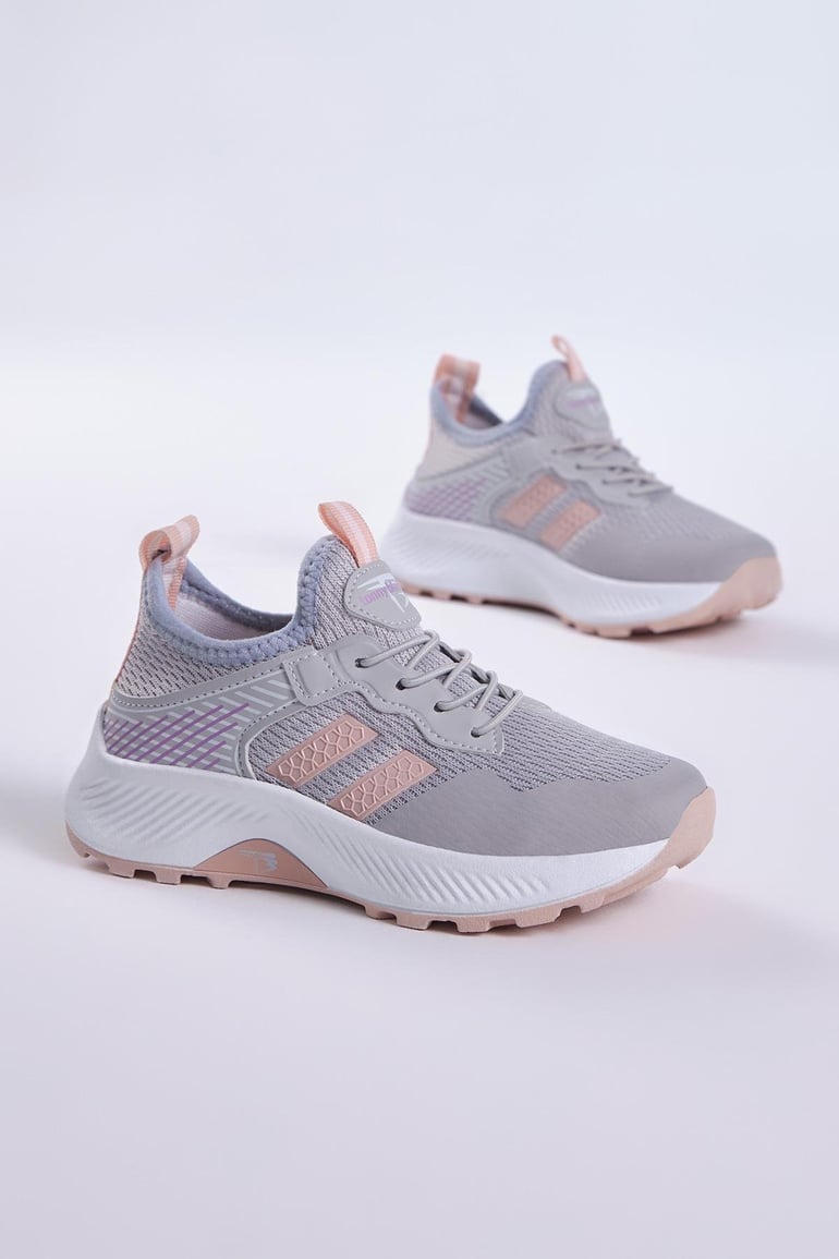 Rahat Kalıp Nefes Alabilen Kumaş Bağcıklı Çocuk Unisex Buz Pudra Spor Ayakkabı TBTMKD015