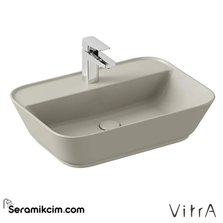 Vitra Geo Çanak Lavabo Dikdörtgen, 60X43 Cm Tek Armatür Delikli, Su Taşma Deliksiz, Mat Bej