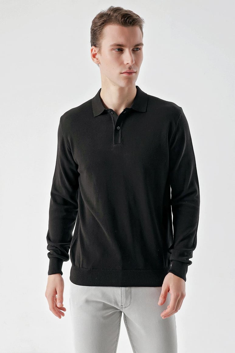 Morven Erkek Siyah Basic Polo Yaka Dynamic Fit Rahat Kesim Triko
