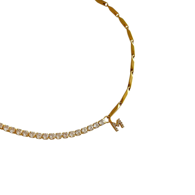 Çelik Zirkon Taşlı Kişiye Özel Harf Choker