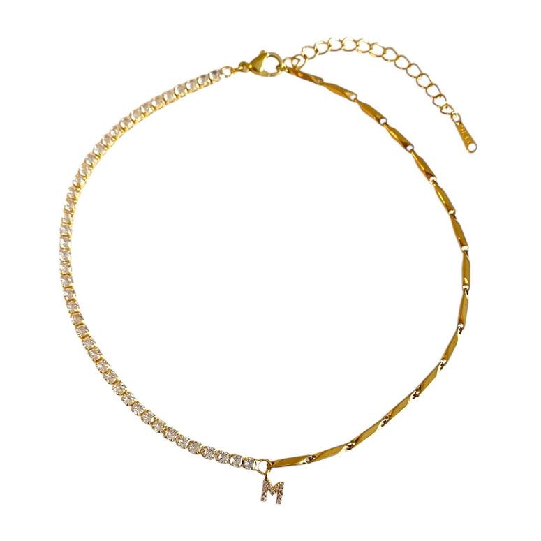 Çelik Zirkon Taşlı Kişiye Özel Harf Choker