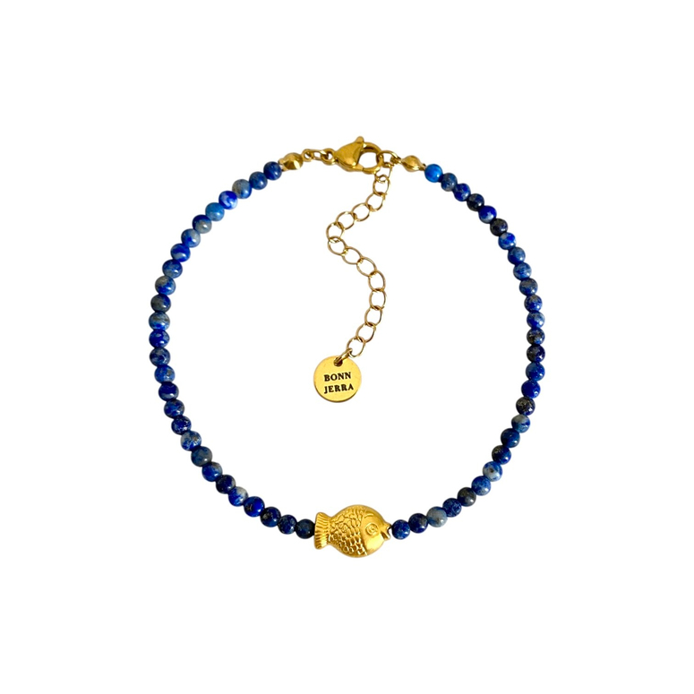 Lacivert Lapis Taşlı Balık Halhal