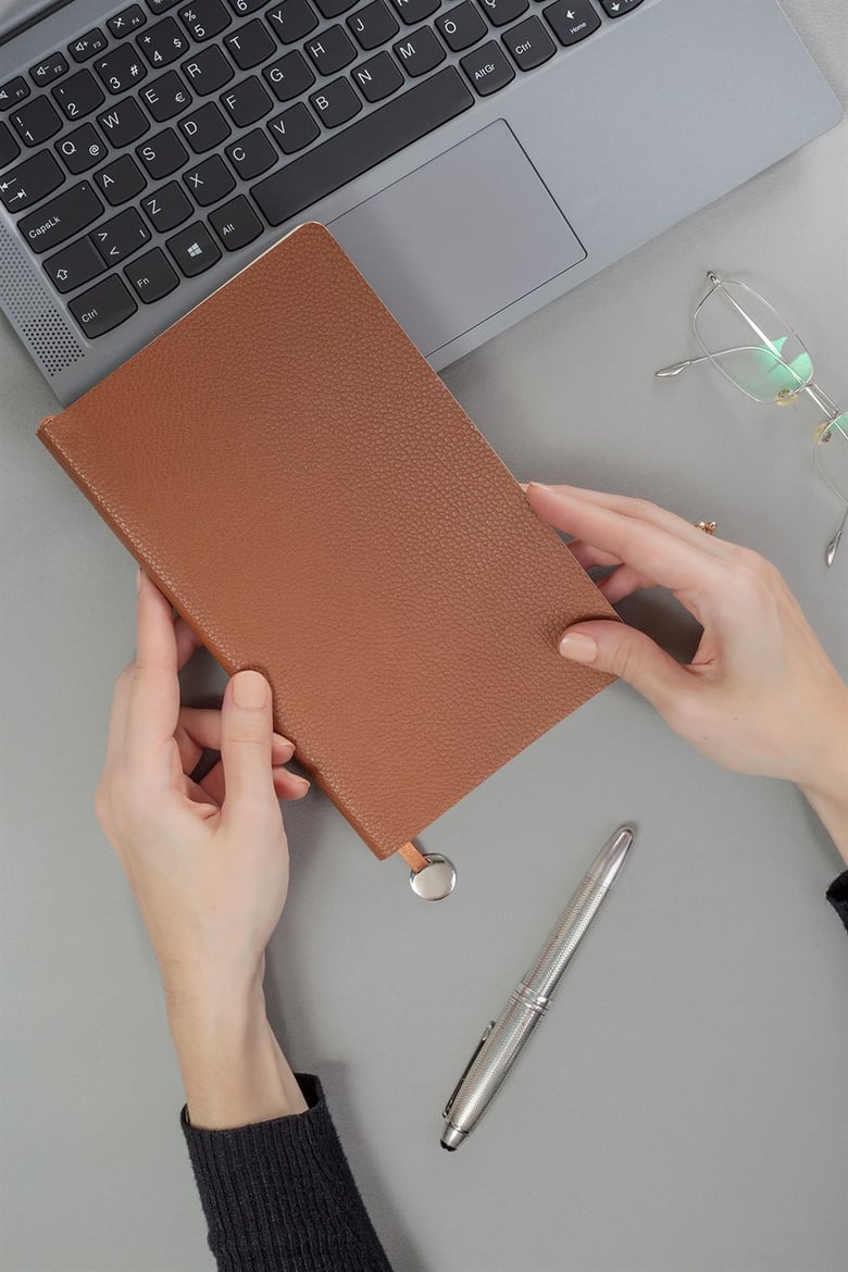 Büyük Boy Taba Deri Defter 13 x 21 Çizgili
