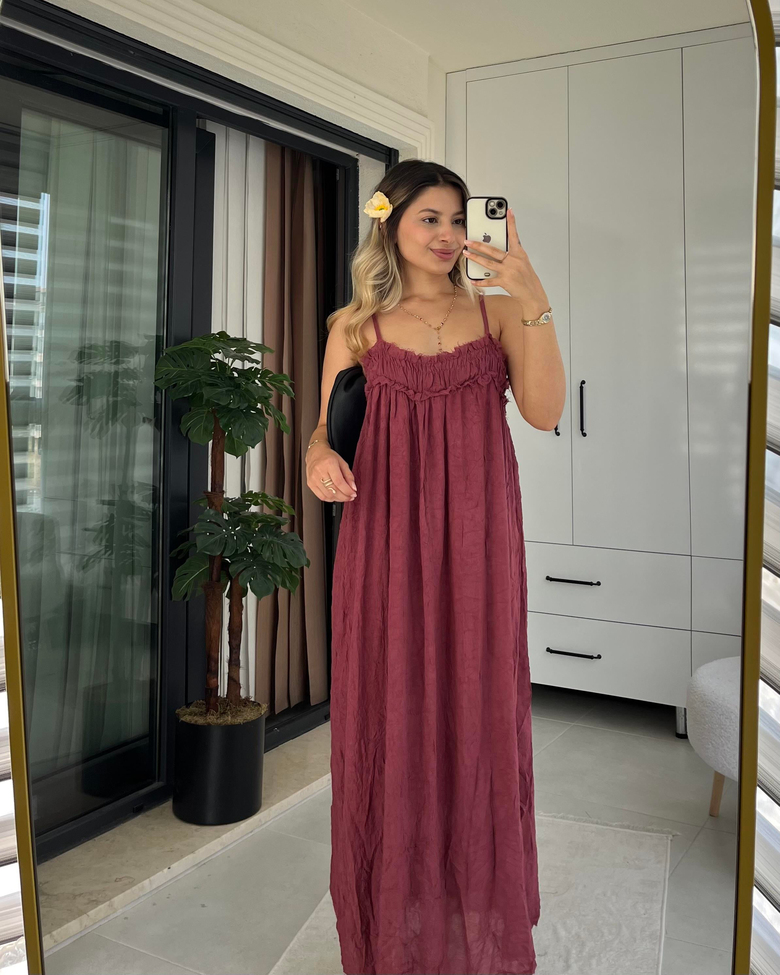 BORDO İP ASKILI ELBİSE