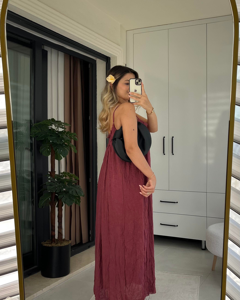 BORDO İP ASKILI ELBİSE