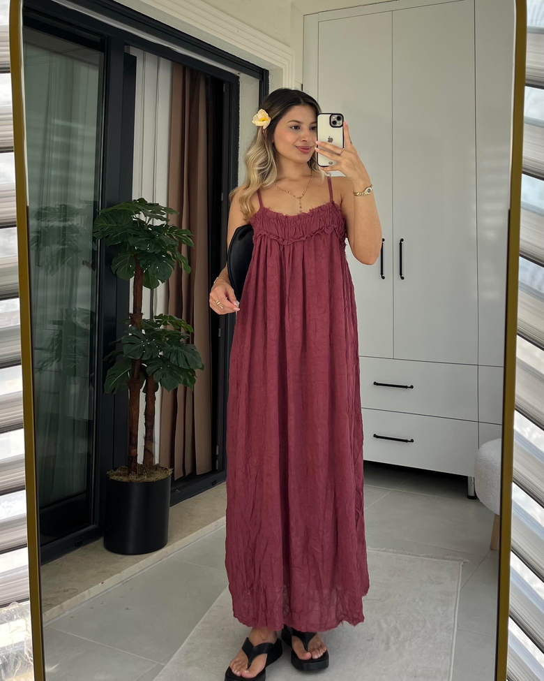 BORDO İP ASKILI ELBİSE