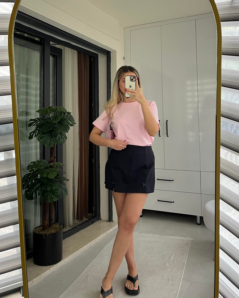 LACİVERT FİYONK DETAY ŞORT ETEK