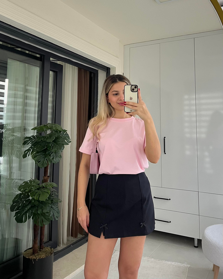 LACİVERT FİYONK DETAY ŞORT ETEK