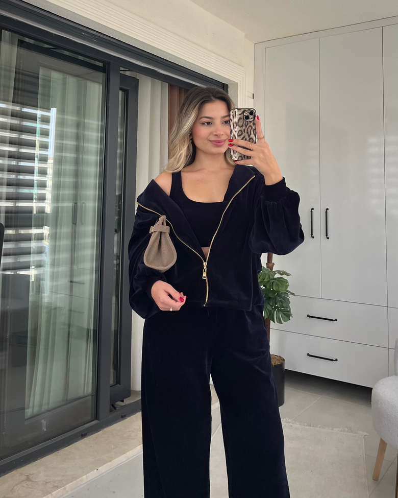 LACİVERT KADİFE PREMİUM 3'LÜ TAKIM