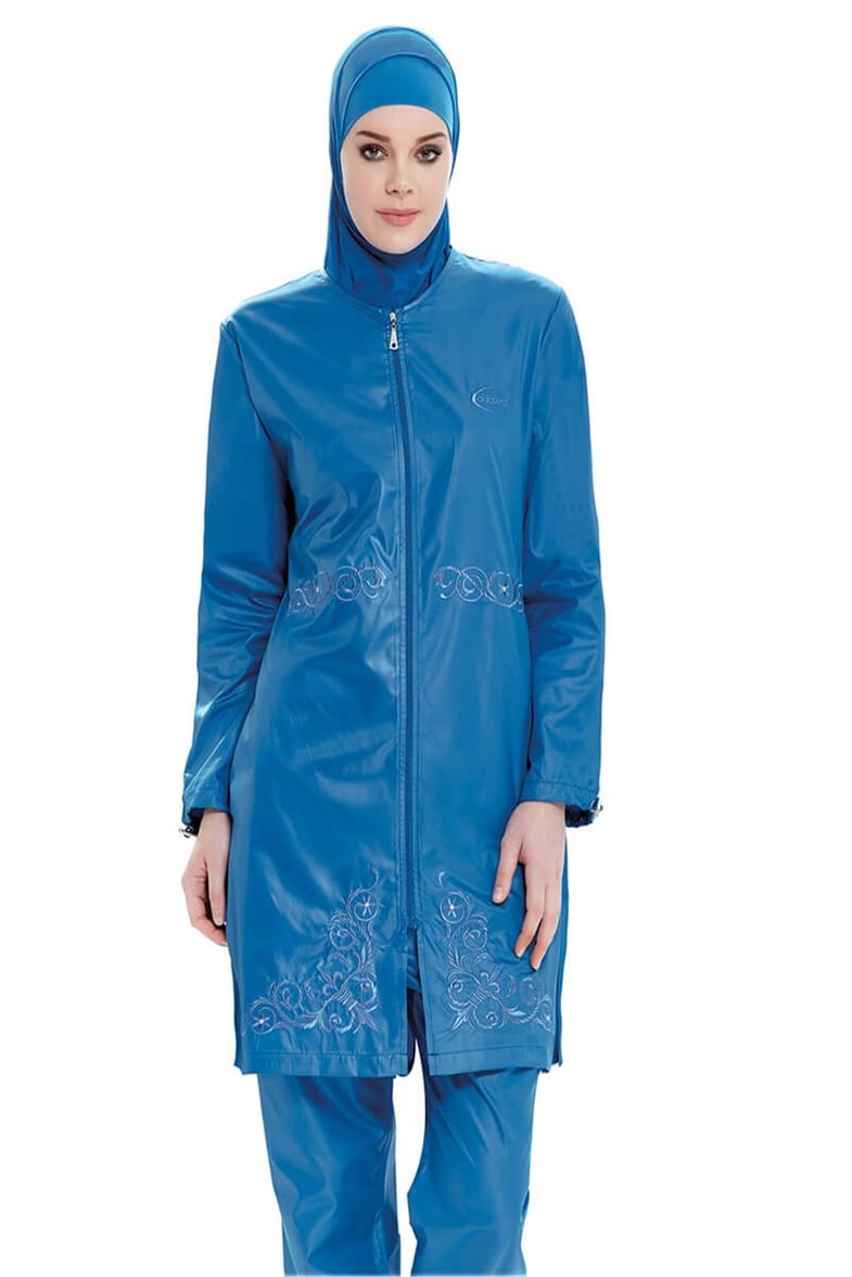 Adasea 22-1056 Otantik Desenli Tam Tesettür Mayo - Petrol