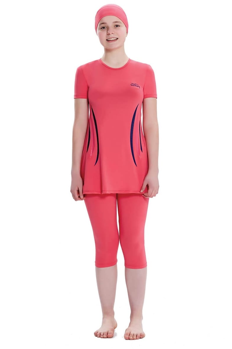 Kız Çocuk Garson Boy Kısa Kollu Tesettür Mayo 22111 Mercan