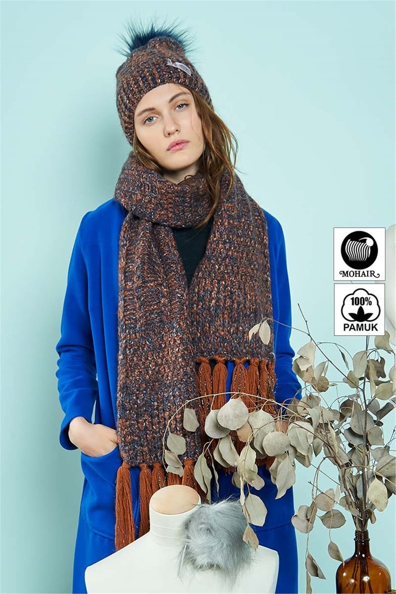 Bayan Atkı Bere Eldiven Üçlü Set - Sonbahar RO-3069