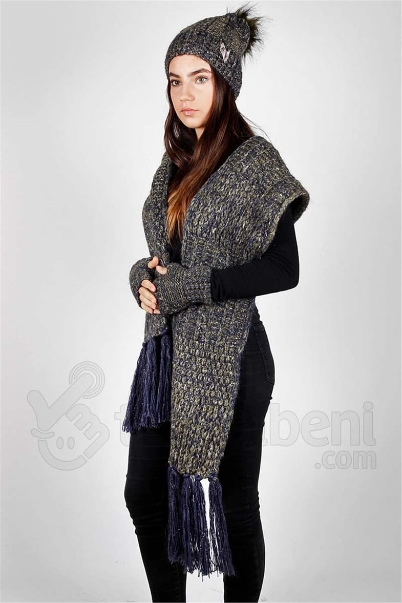 Bayan Atkı Bere Eldiven Üçlü Set - Sonbahar RO-3069-2