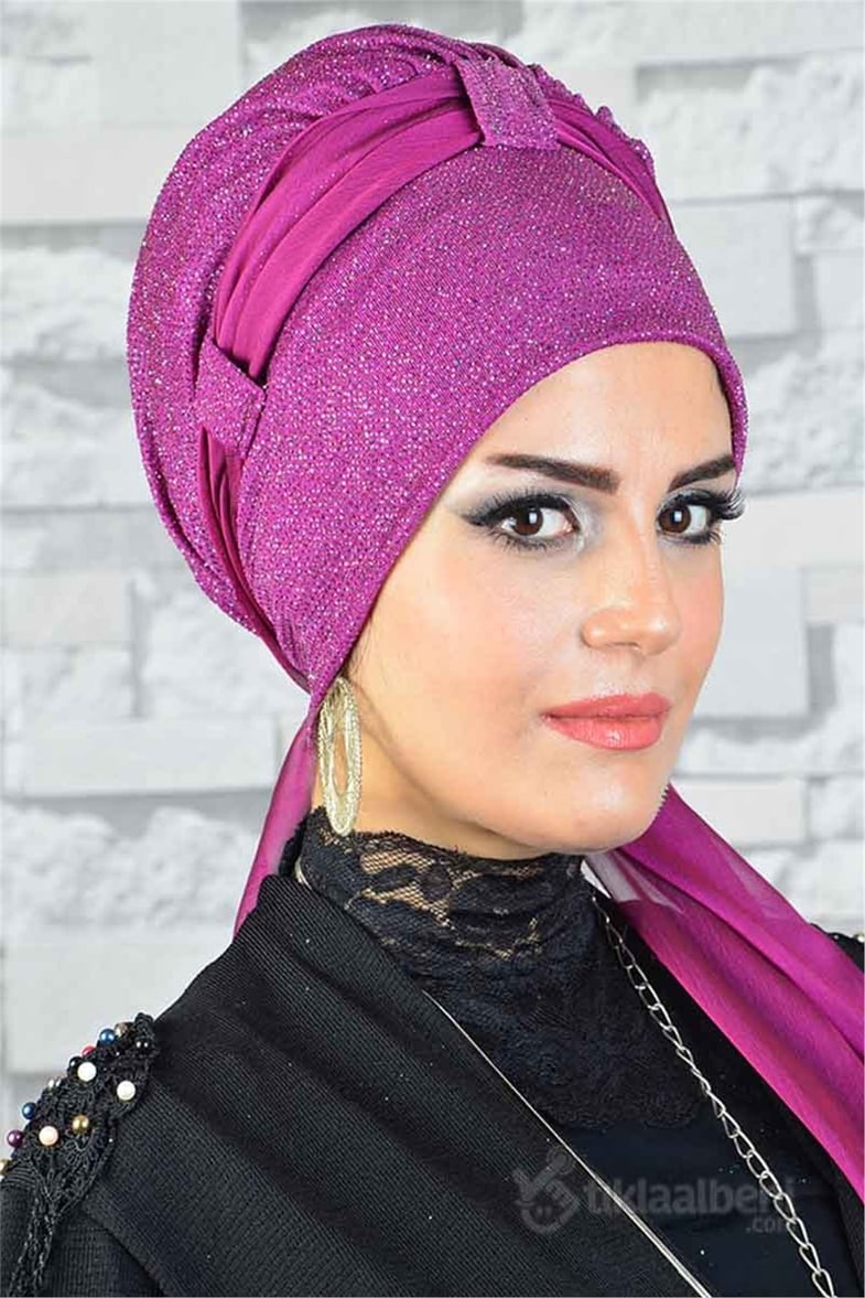Biritli Gülkurusu Simli Abiye Tesettür Bone bna025