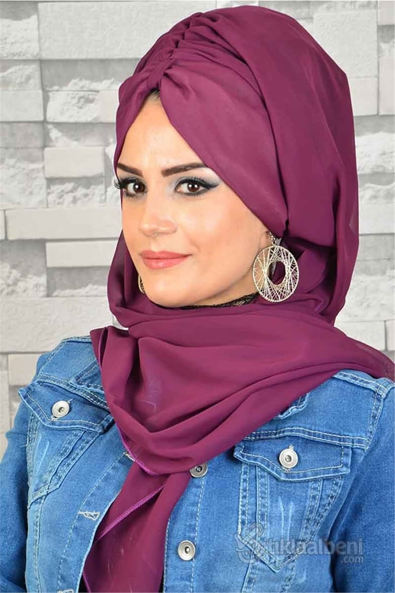 Biritli Şifon Vişne Tesettür Bone bnd158
