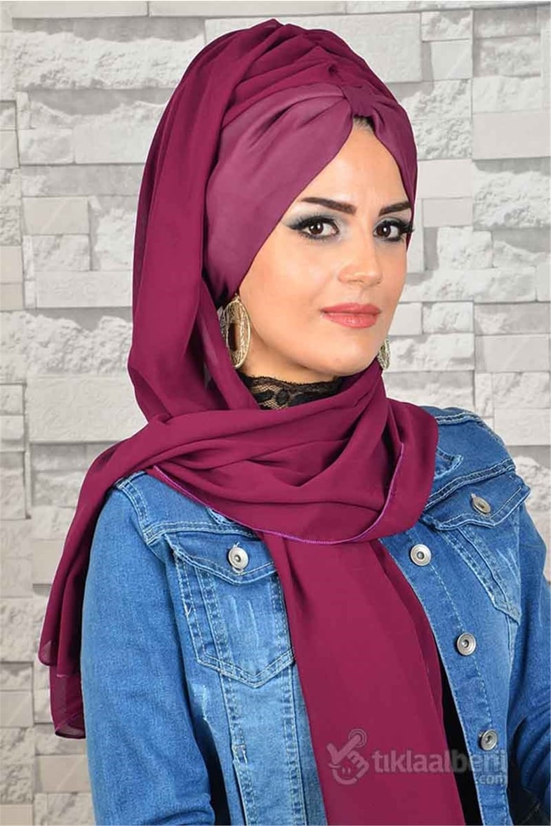 Biritli Şifon Vişne Tesettür Bone bnd158