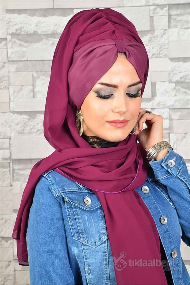 Biritli Şifon Vişne Tesettür Bone bnd158