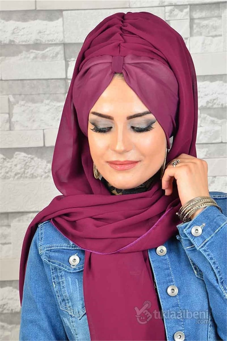 Biritli Şifon Vişne Tesettür Bone bnd158