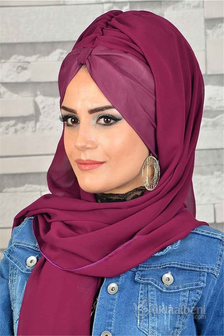 Biritli Şifon Vişne Tesettür Bone bnd158