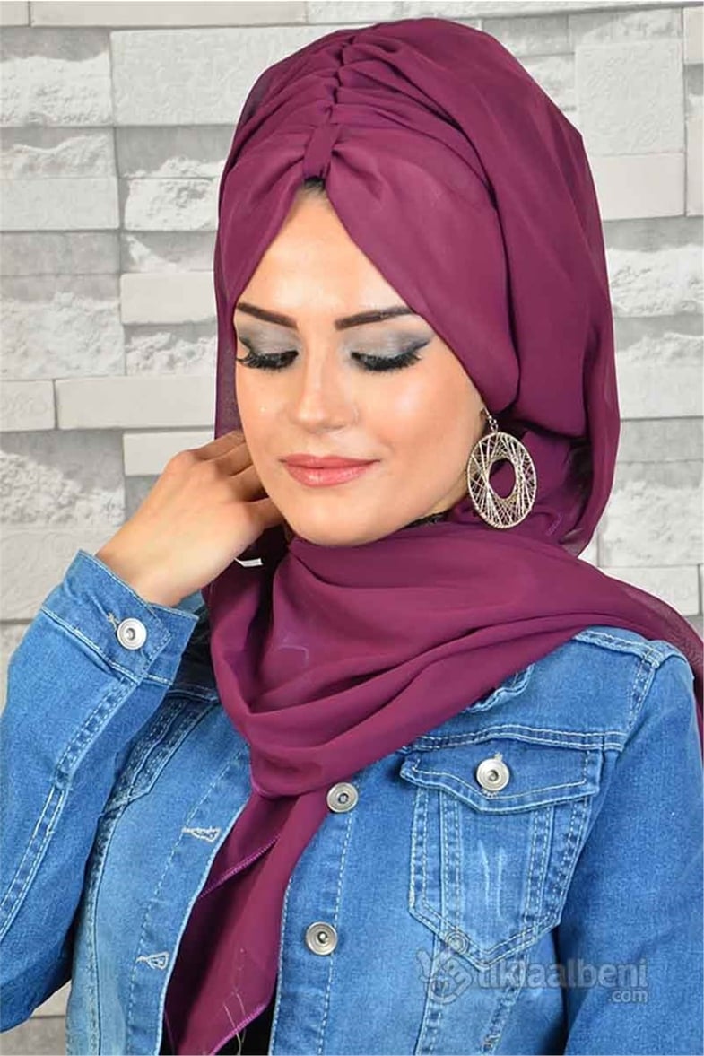 Biritli Şifon Vişne Tesettür Bone bnd158
