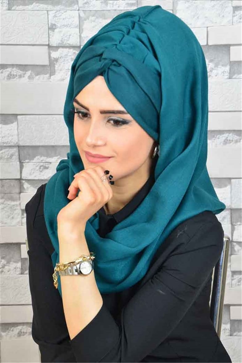 Burgu Zümrüt Yeşili Bandana Hazır Şal BND3026