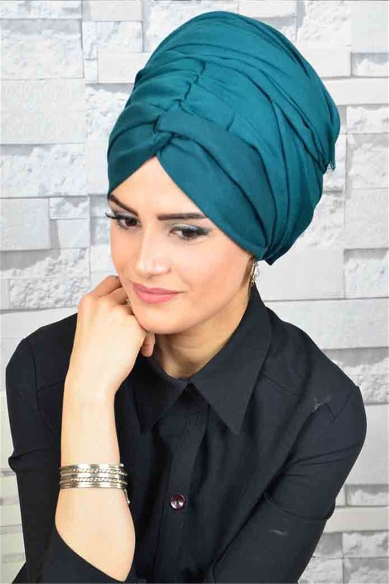 Burgu Zümrüt Yeşili Bandana Hazır Şal BND3026