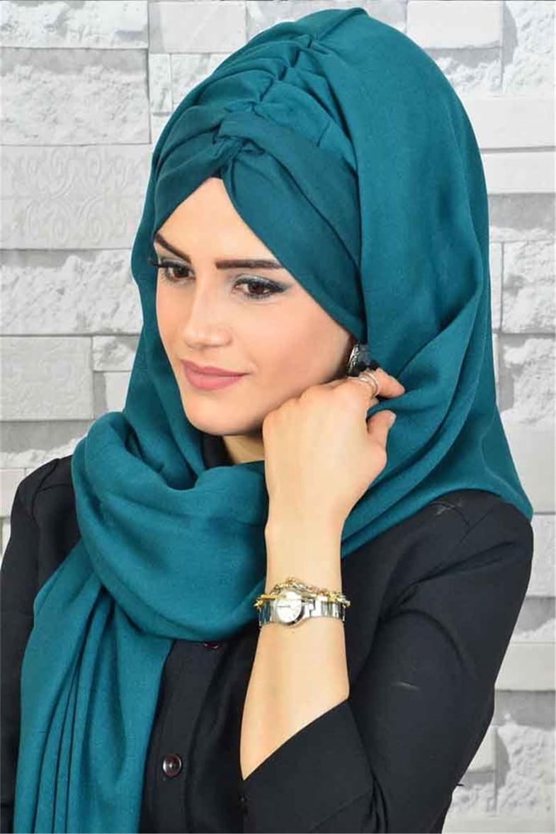 Burgu Zümrüt Yeşili Bandana Hazır Şal BND3026
