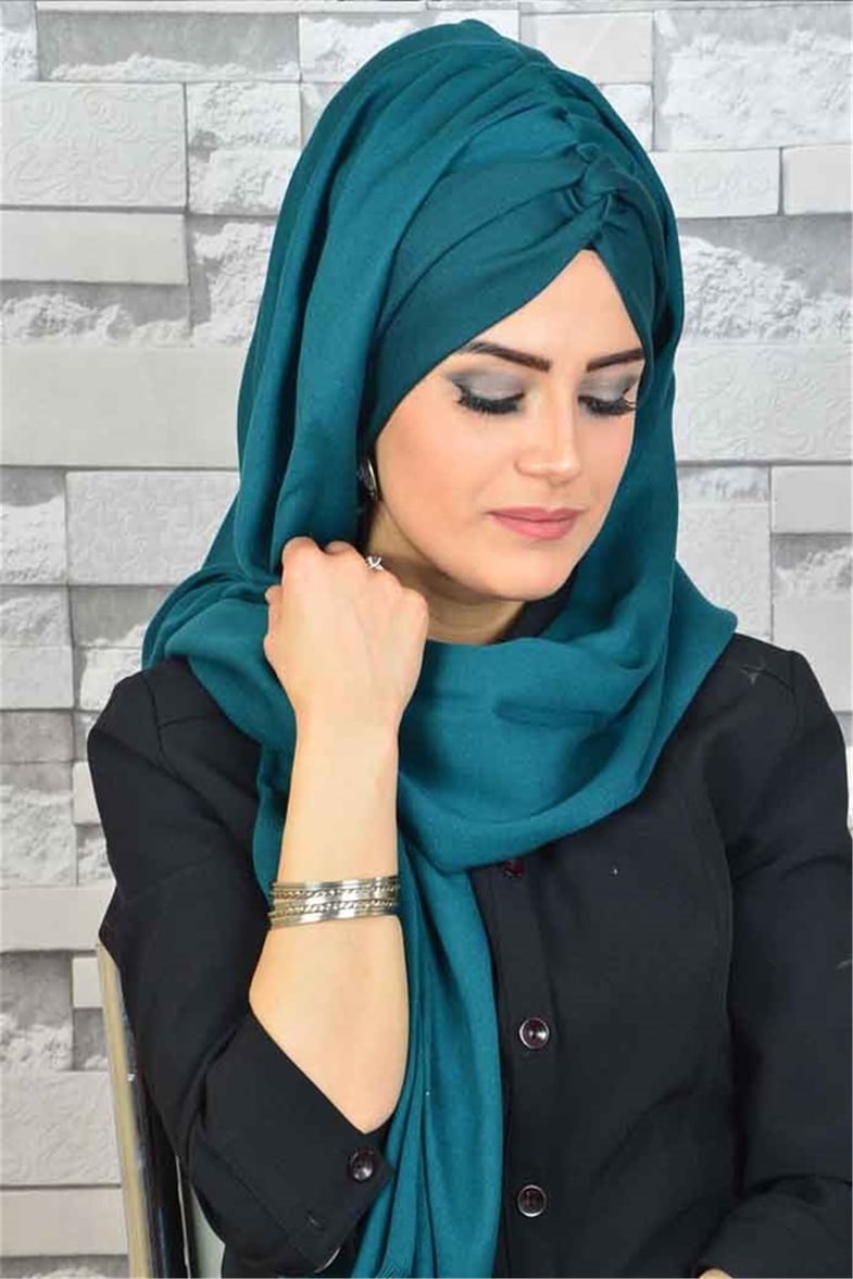 Burgu Zümrüt Yeşili Bandana Hazır Şal BND3026