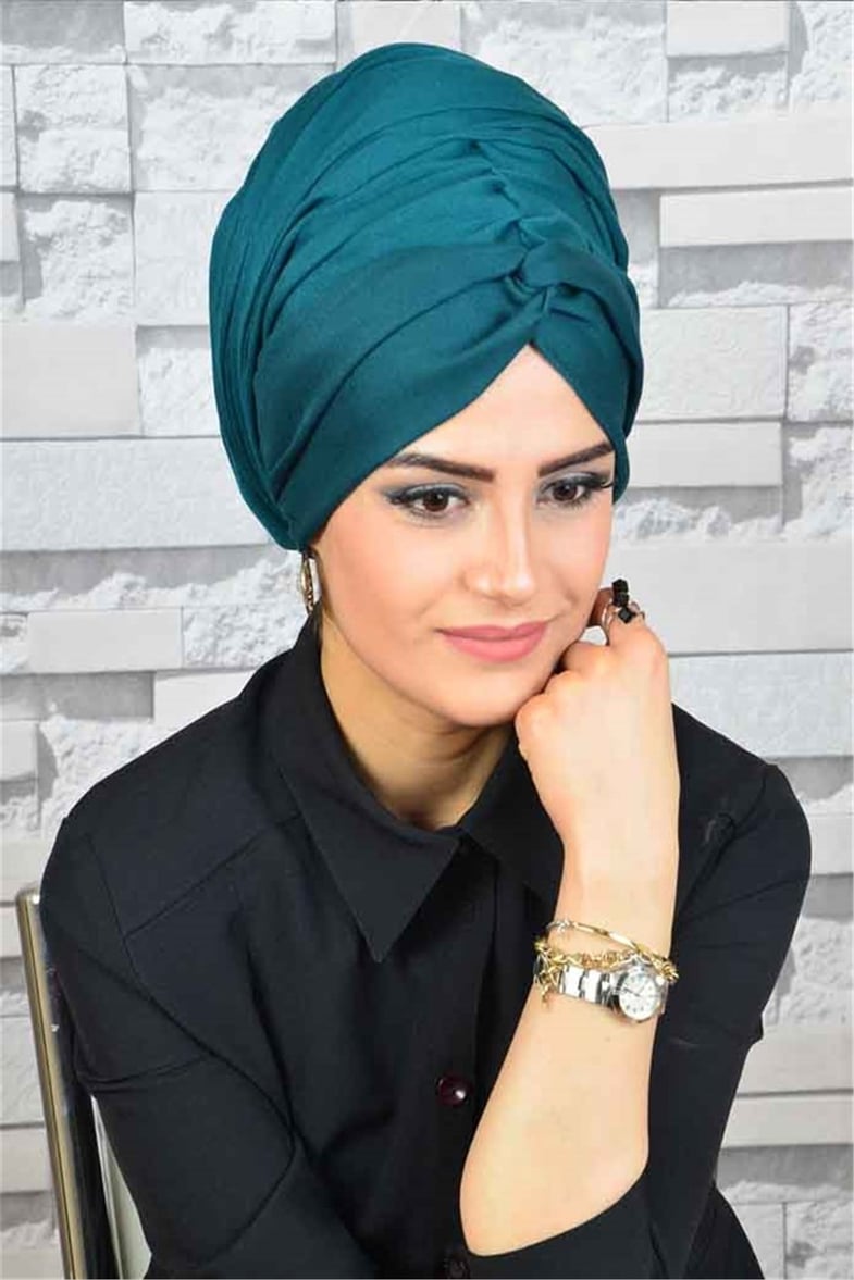 Burgu Zümrüt Yeşili Bandana Hazır Şal BND3026