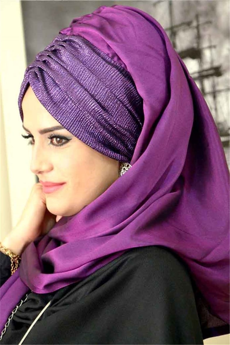 Büzgülü Bandana Mürdüm Pratik Şal BND6037