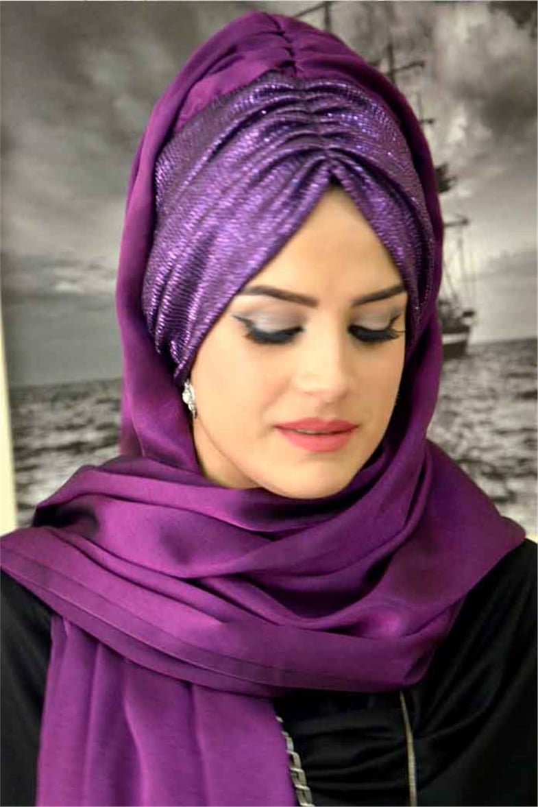 Büzgülü Bandana Mürdüm Pratik Şal BND6037