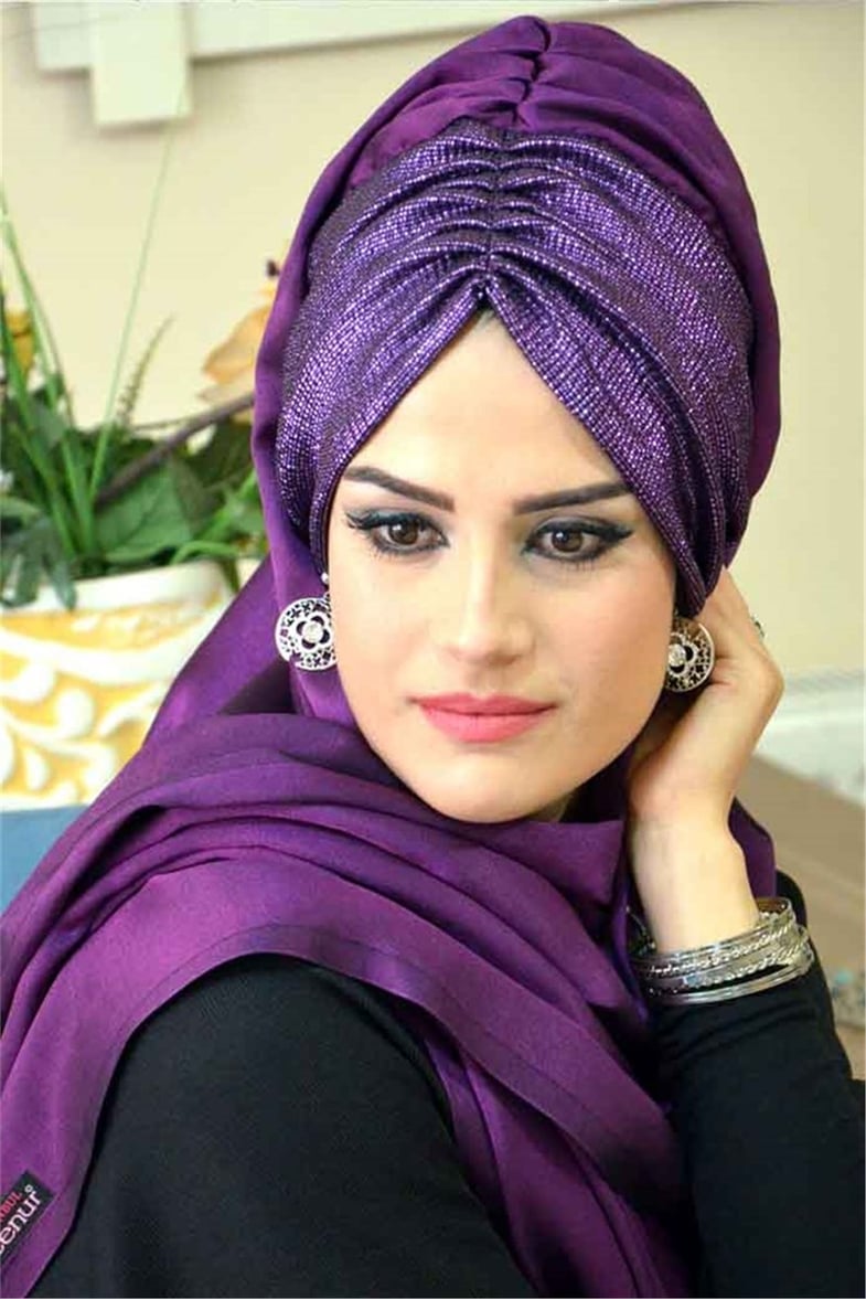 Büzgülü Bandana Mürdüm Pratik Şal BND6037