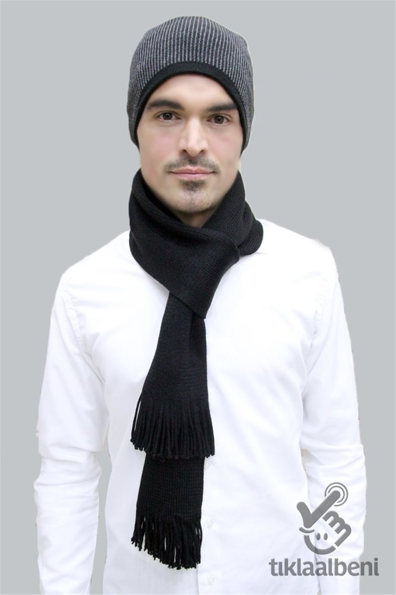 Erkek Bere Atkı Takım Deep 14023 - Siyah