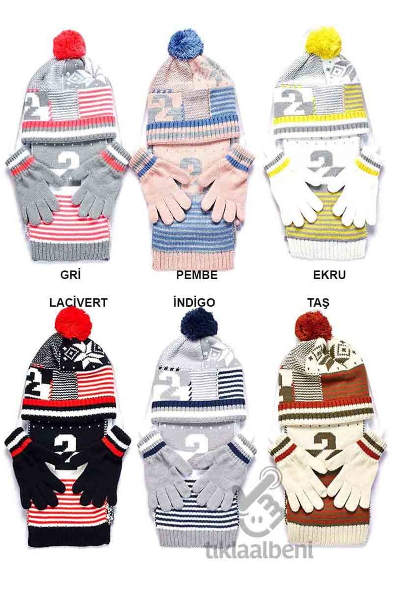 4-12 Yaş Arası Kız Erkek Çocuk Atkı Bere Eldiven Set - 