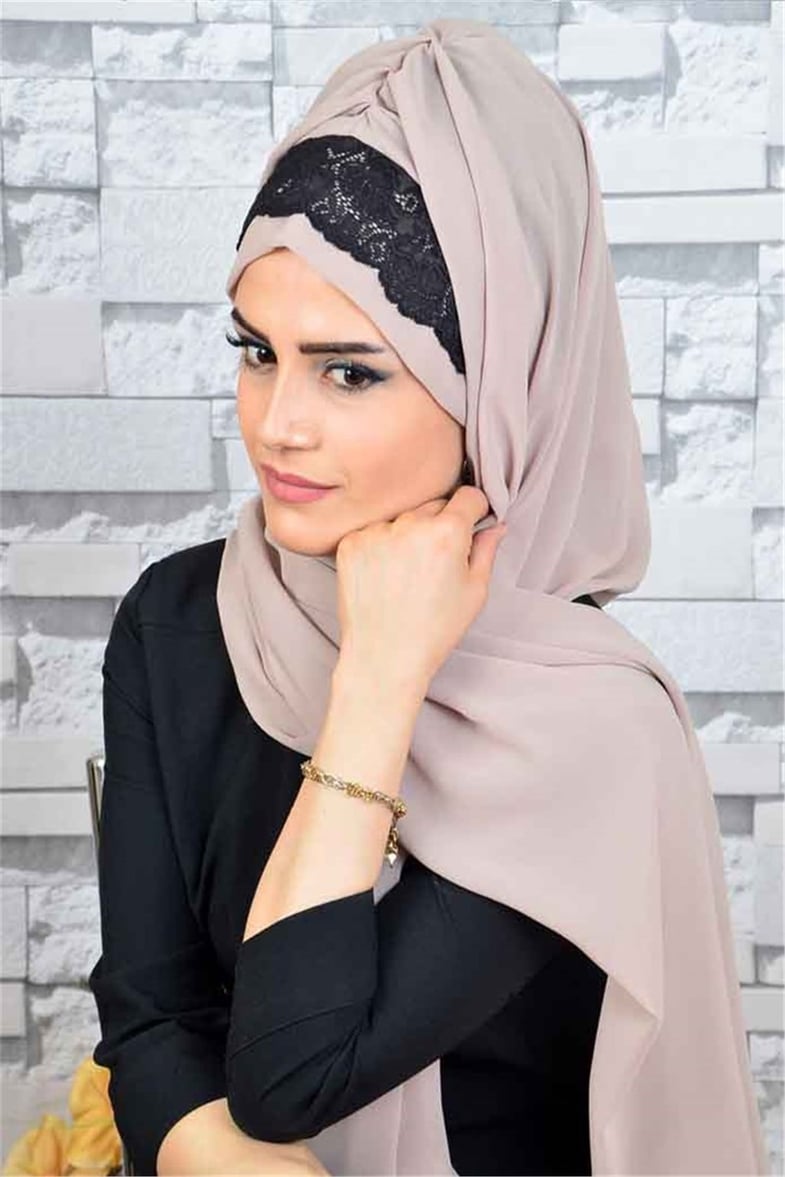 Dantelli Bej Bone Şal d629
