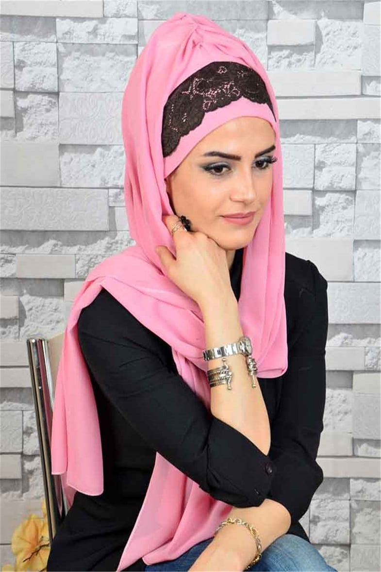 Dantelli Pudra Bone Şal d616