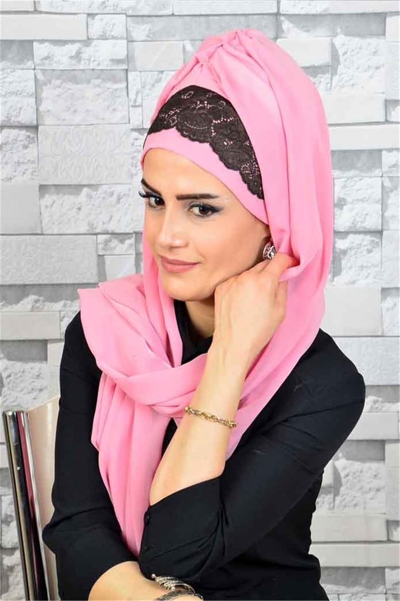 Dantelli Pudra Bone Şal d616