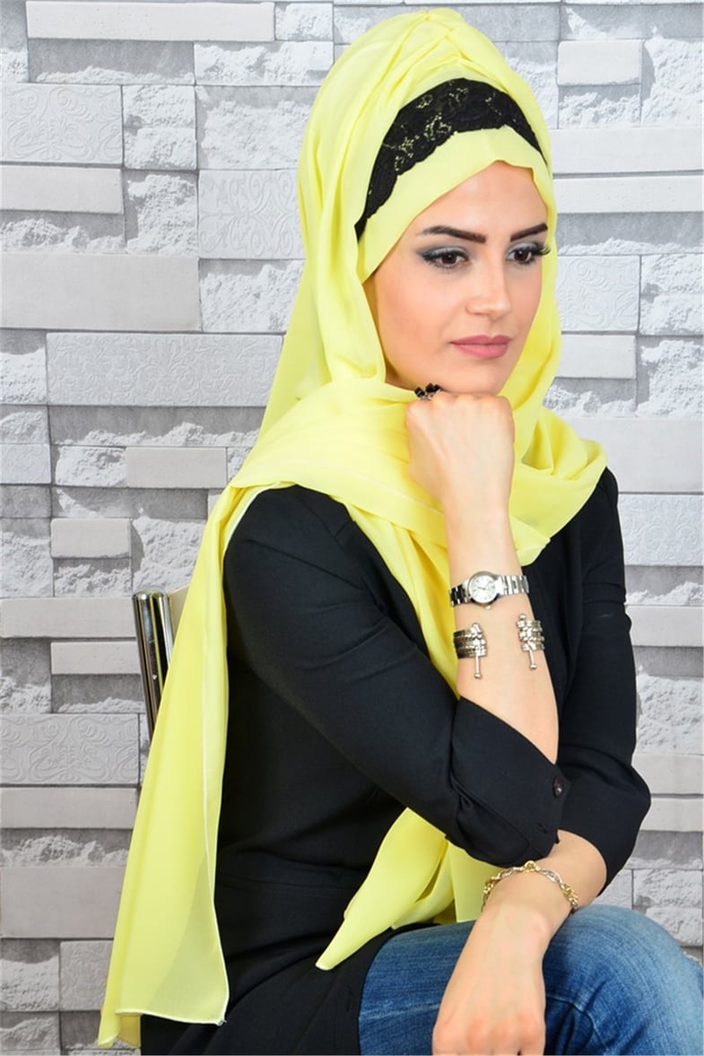 Dantelli Sarı Bone Şal d613