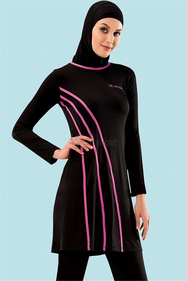 Düz Uzun Kol Tam Tesettür Mayo Ladytes 70820 Siyah