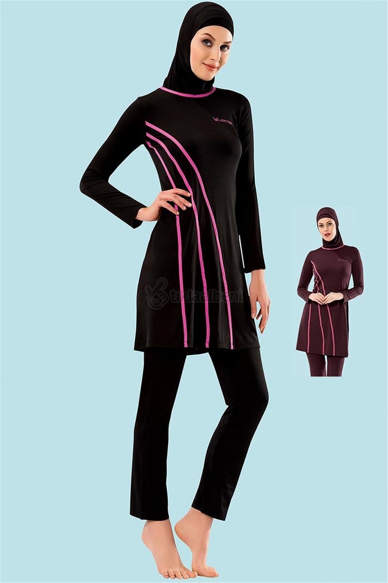 Düz Uzun Kol Tam Tesettür Mayo Ladytes 70820 Siyah