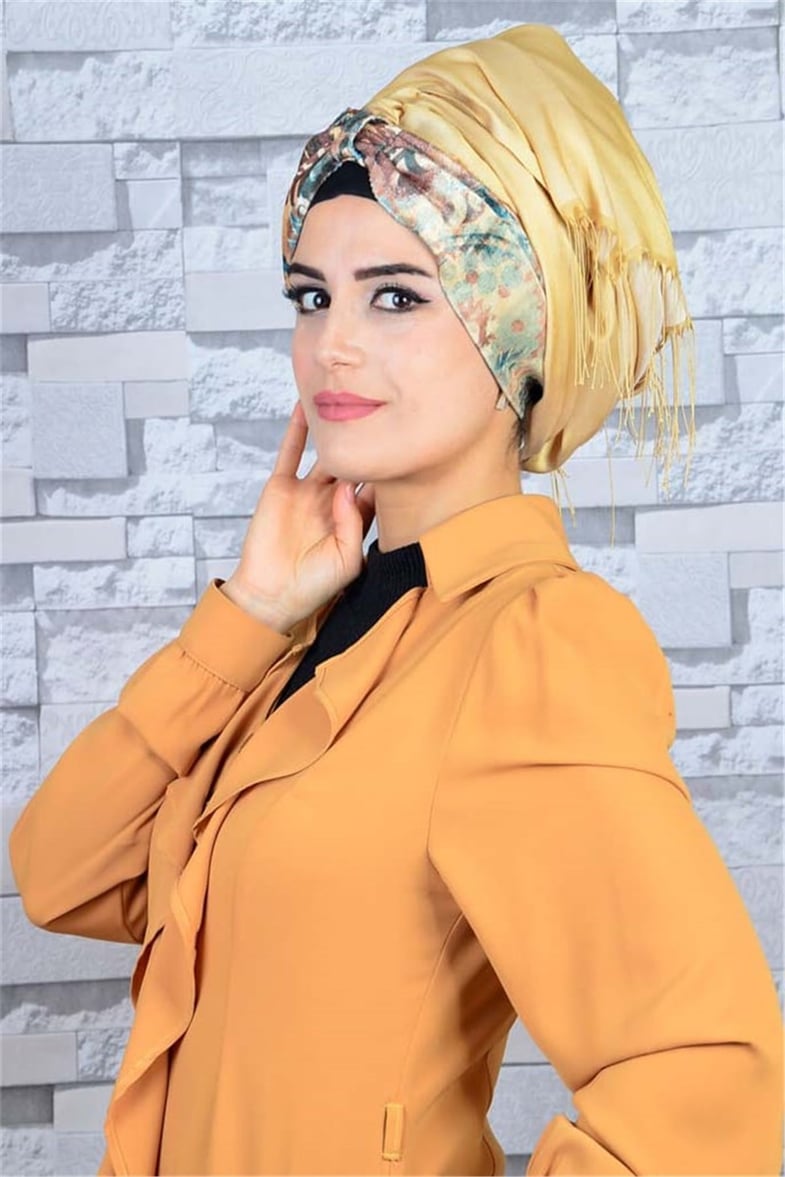 Gold Bandana Pratik Hazır Bone Şal BND018