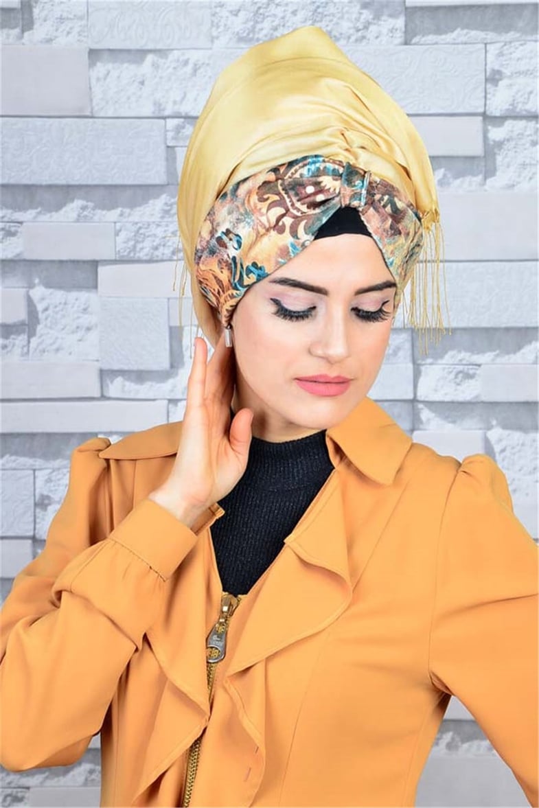Gold Bandana Pratik Hazır Bone Şal BND018