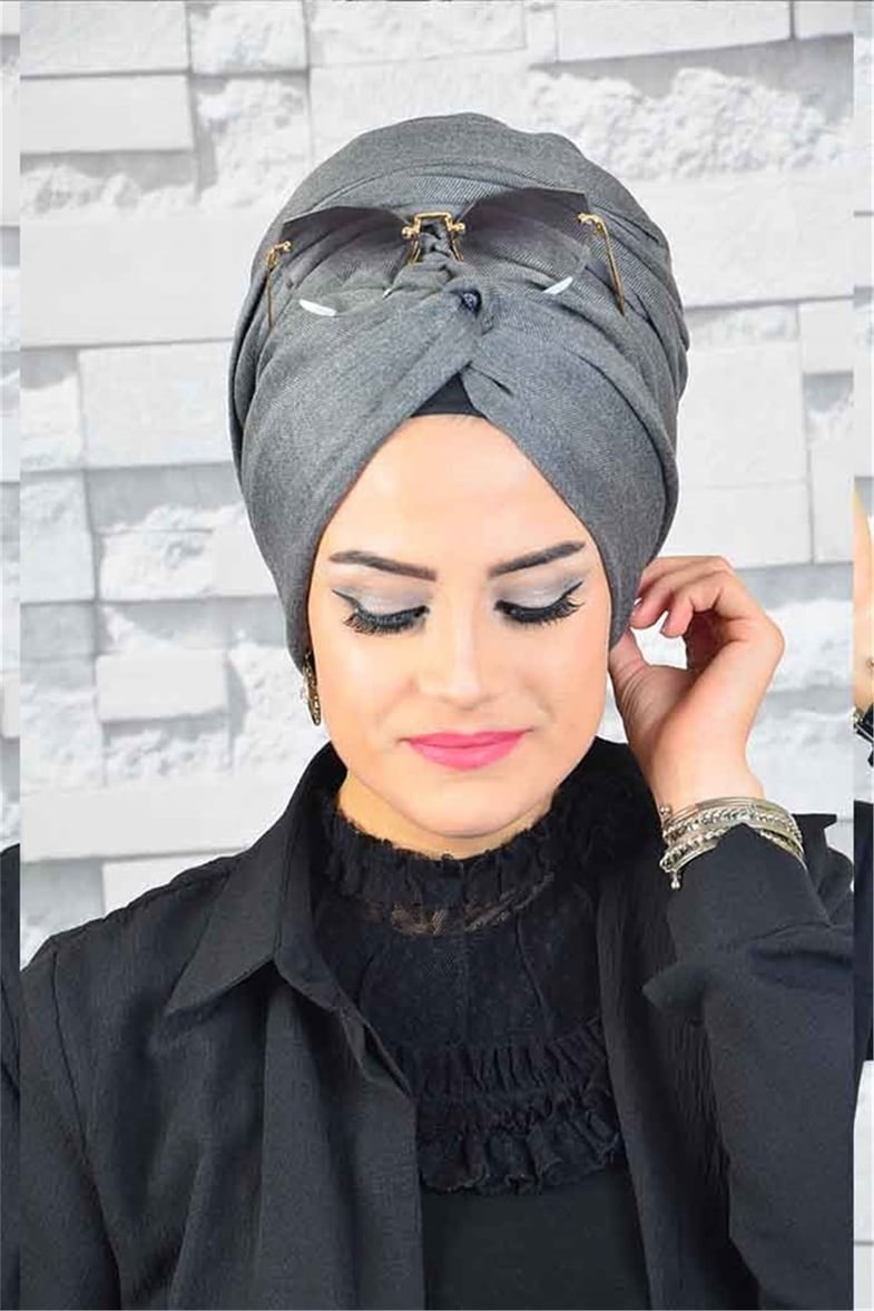 Gri Kırçıllı Burgu Bandana Pratik Şal BND3008