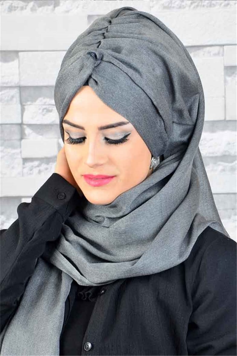 Gri Kırçıllı Burgu Bandana Pratik Şal BND3008