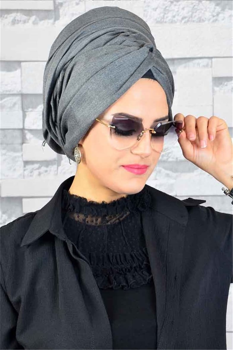 Gri Kırçıllı Burgu Bandana Pratik Şal BND3008