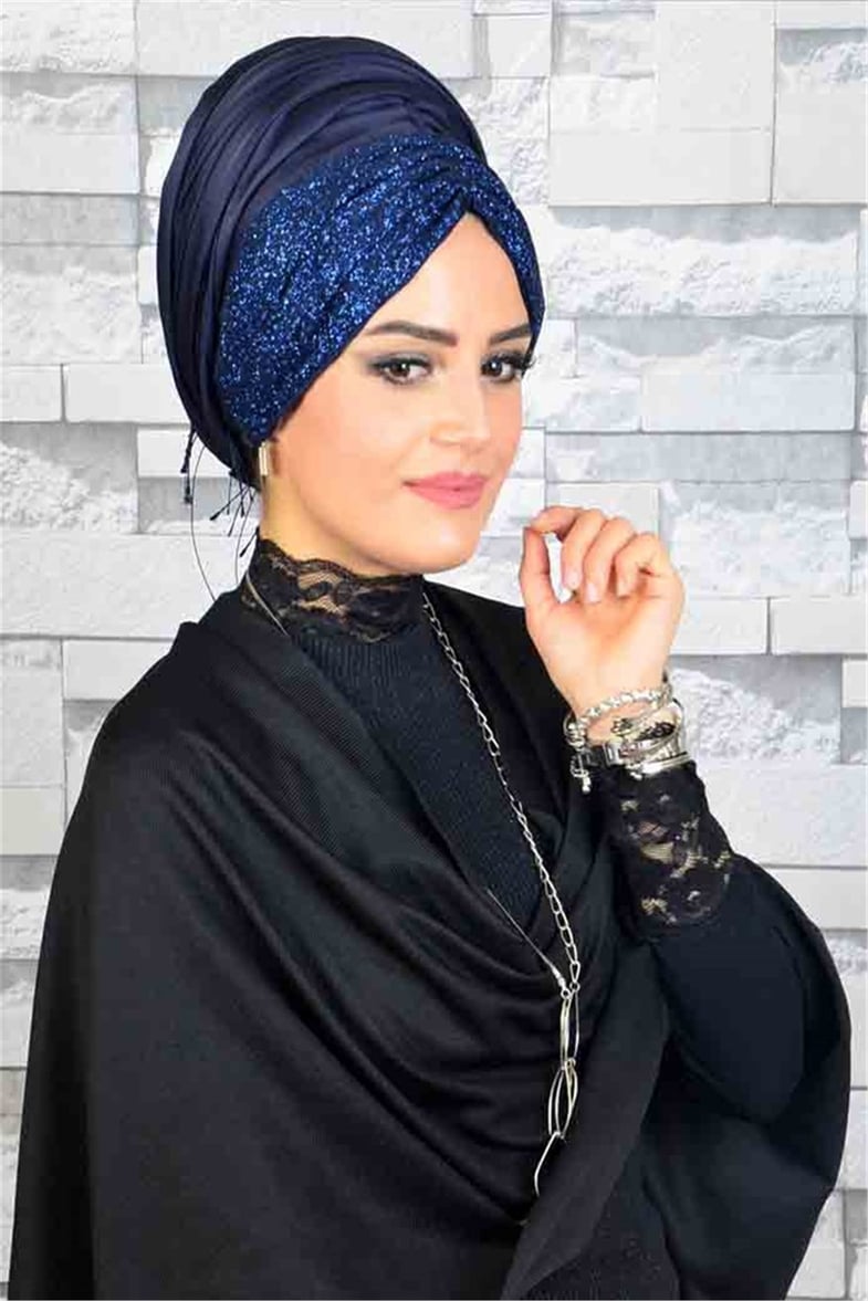 Hazır Lacivert Bandana Pratik Şal BND6054