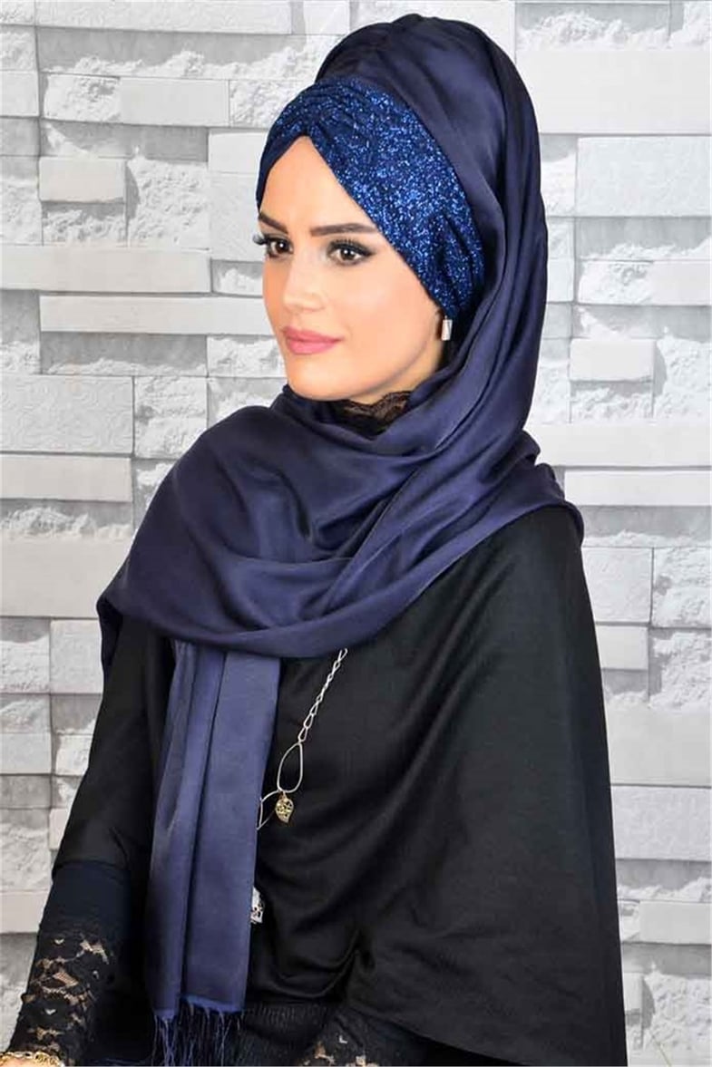Hazır Lacivert Bandana Pratik Şal BND6054